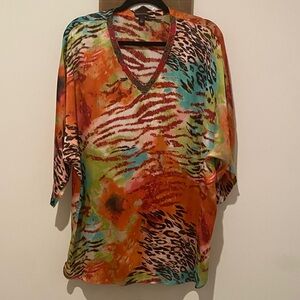 Dana Buchman Multicolor Animal Print V-Neck Tunic